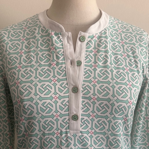 J.McLaughlin CATALINA POPOVER Geometric Mint Green Print Patterned Tunic sz XS - Picture 3 of 6